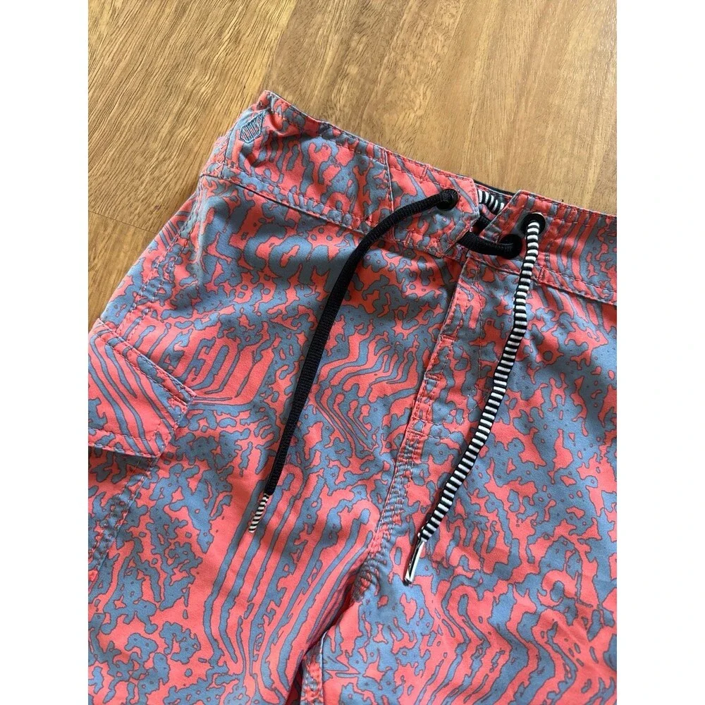 Volcom Board Shorts Pink Blue Pattern Boys adjustable Swim Trunks